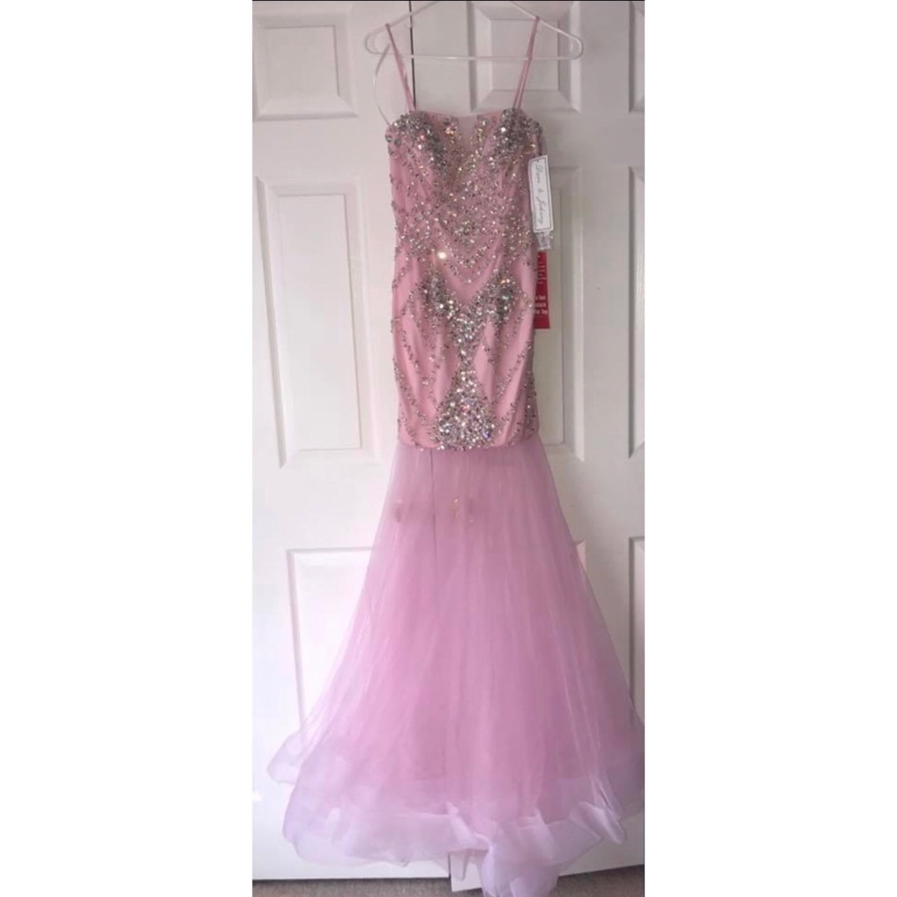 Pink and silver studded prom dress